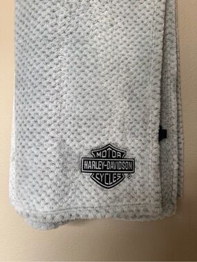 Harley-Davidson Gray Plush Blanket with Orange Logo Tag